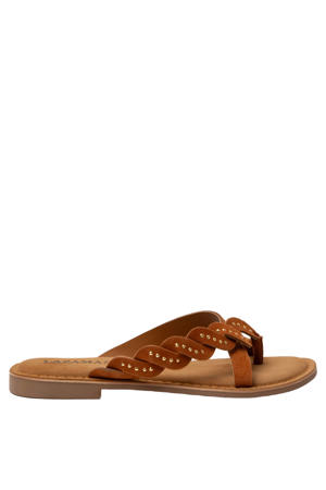 Lena suède slippers met studs cognac