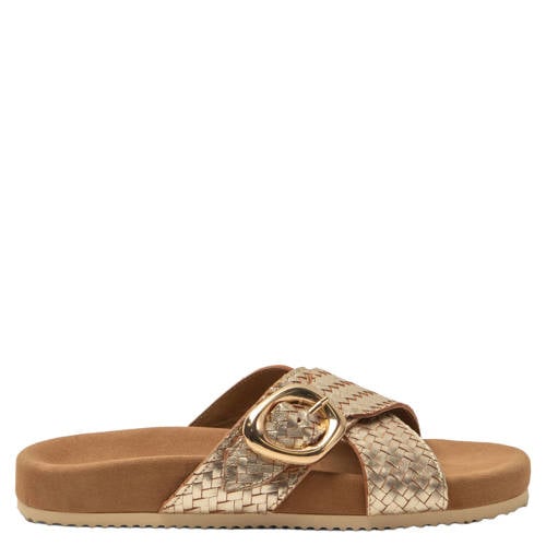 Lazamani Kaja leren slippers goud