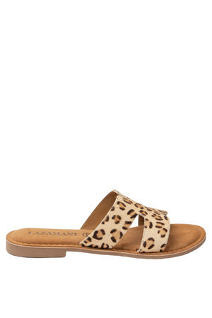 Lumi slippers met panterprint beige