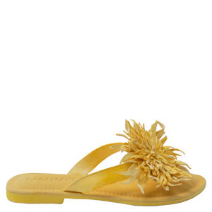 leren teenslippers met 3d applicatie geel