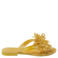Lazamani leren teenslippers met 3d applicatie geel