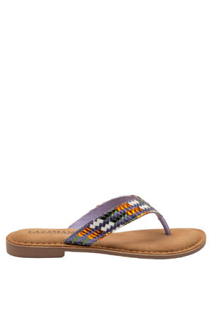 Tess leren teenslippers gevlochten lila