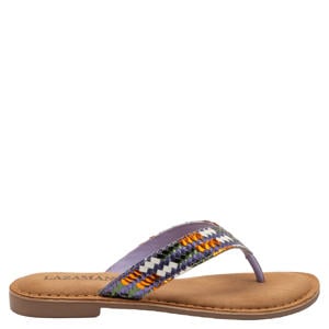 Tess leren teenslippers met gevlochten lila