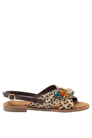 Marika sandalen met panterprint beige/bruin