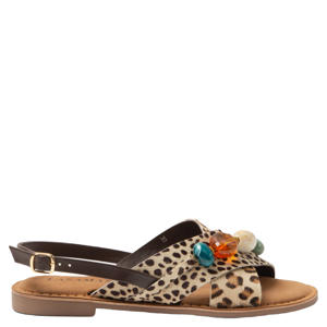 Marika sandalen met panterprint beige/bruin