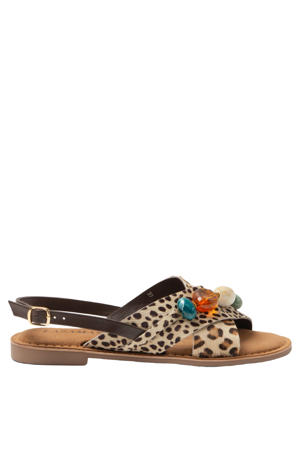 Marika sandalen met panterprint beige/bruin