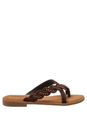 Lena suède slippers met studs bruin
