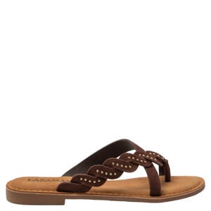 Lena suède slippers met studs bruin