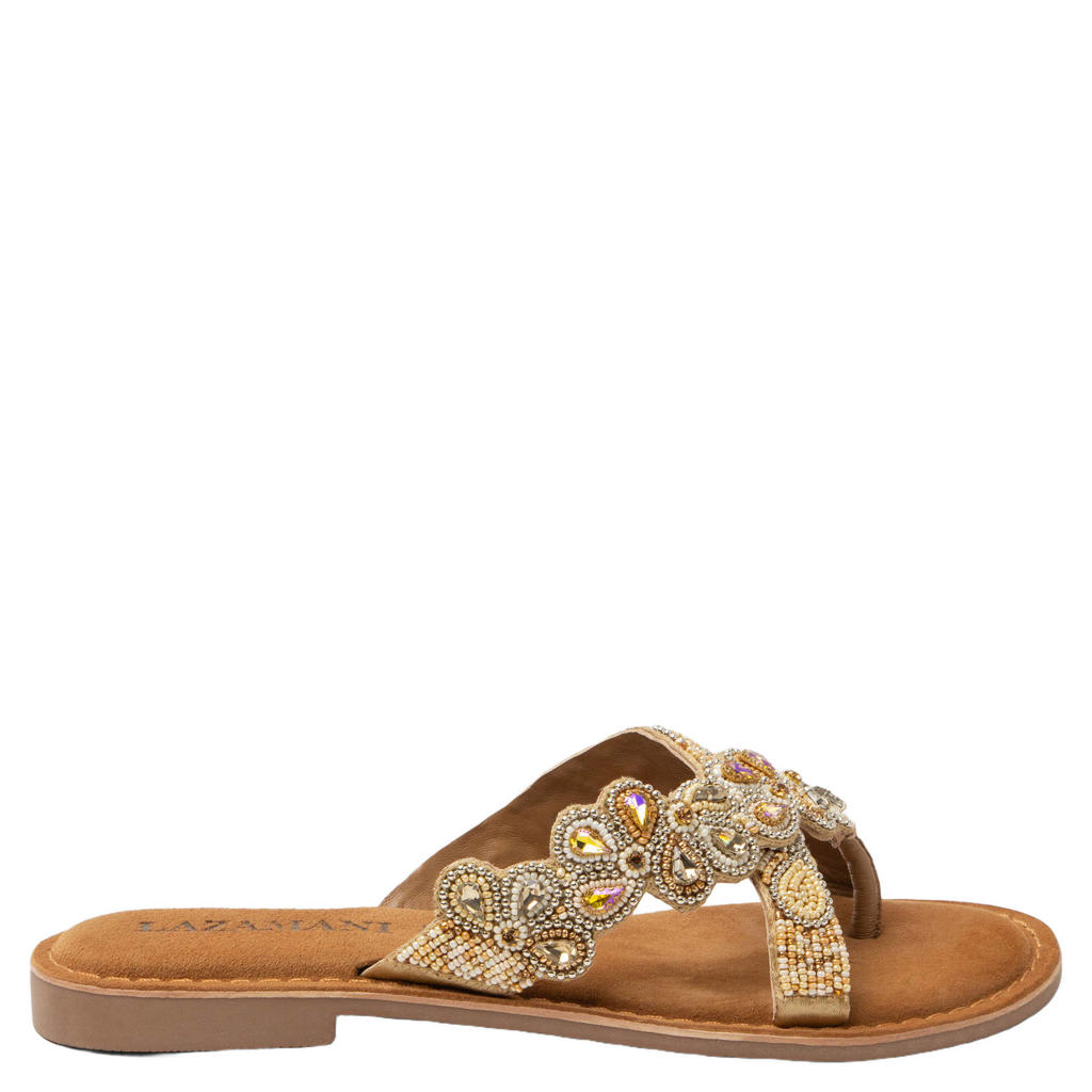 Beige dames Lazamani Pena leren slippers