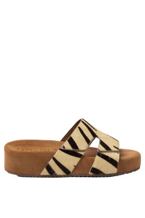 Mille slippers met plateauzool en zebraprint beige/zwart