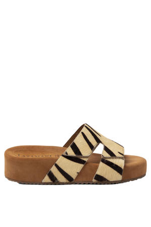 Mille slippers met plateauzool en zebraprint beige/zwart