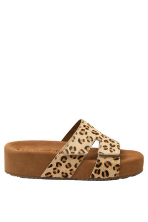 Mille slippers met plateauzool en panterprint beige