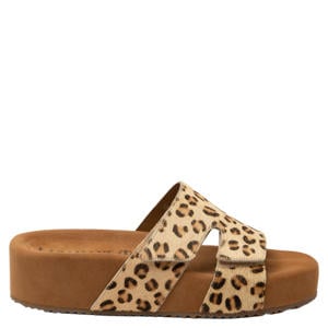 Mille slippers met plateauzool en panterprint beige