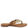 Lazamani Loua leren teenslippers met kraaltjes cognac/beige