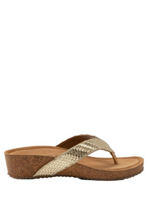 teenslippers met sleehak goud
