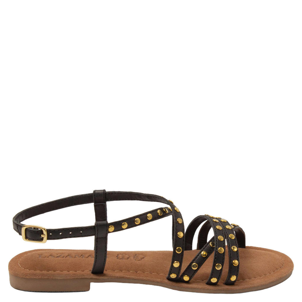 Zwarte dames Lazamani Tova leren sandalen met studs met gesp