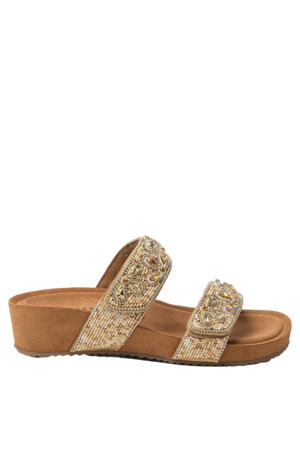 Bo suède slippers met kraaltjes beige