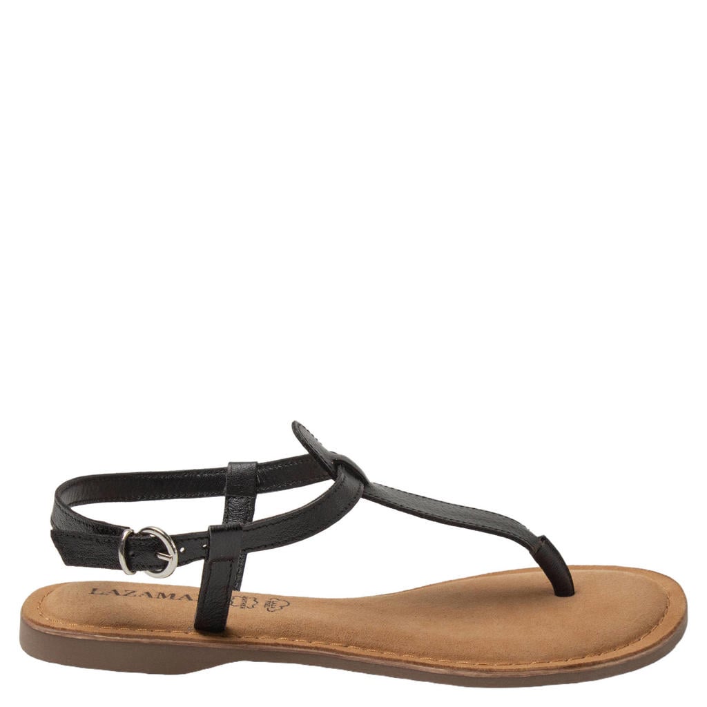 Zwarte dames Lazamani Imme leren sandalen met gesp