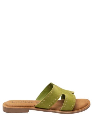 Lina suède slippers met studs groen