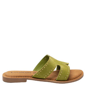 Lina suède slippers met studs groen