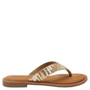 Tess leren teenslippers beige