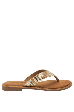 Tess leren teenslippers beige