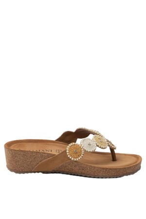 Mare suède slippers met sleehak beige