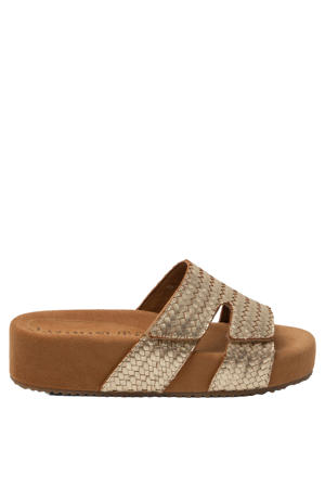 Mille leren slippers met gevlochten goud