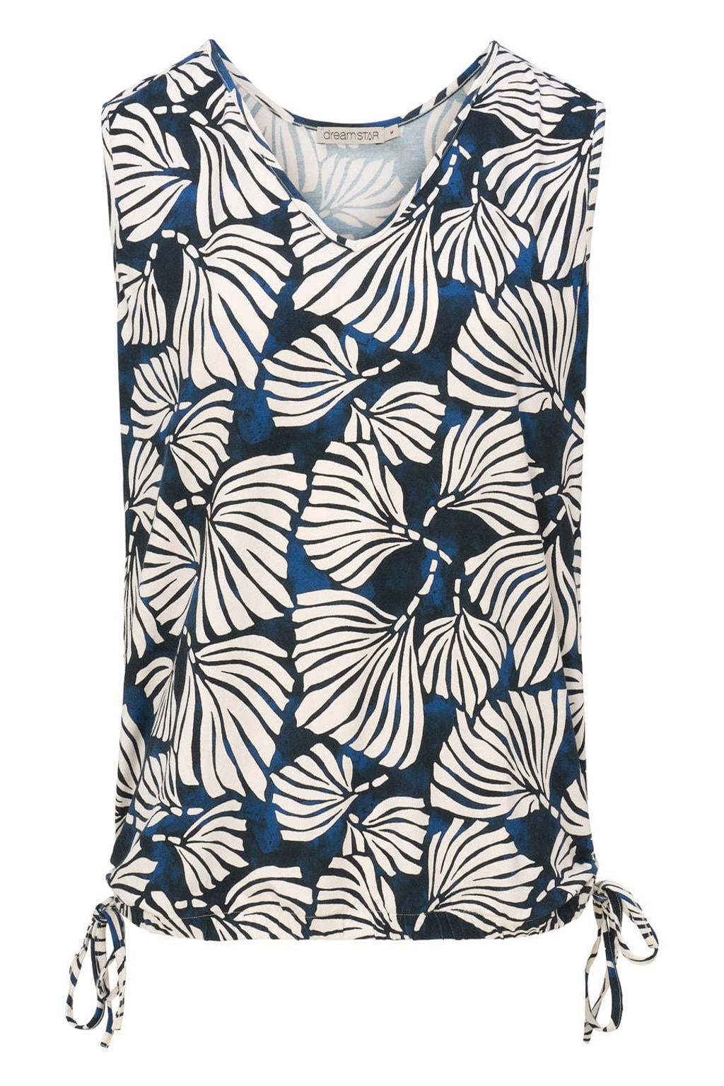 Donkerblauwe dames Dreamstar mouwloze top van viscose met V-hals en elastische boord