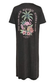 thumbnail: Zwarte dames ONLY CARMAKOMA T-shirtjurk van katoen met backprint, korte mouwen en ronde hals