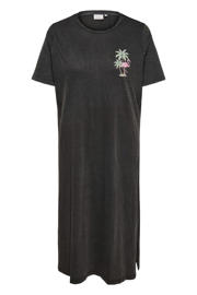 thumbnail: Zwarte dames ONLY CARMAKOMA T-shirtjurk van katoen met backprint, korte mouwen en ronde hals