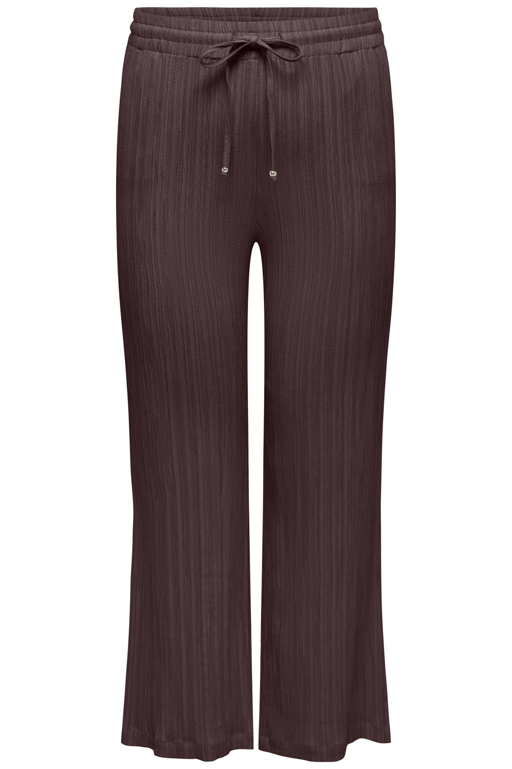 Donkerblauwe dames ONLY CARMAKOMA regular high waist gestreepte casual broek van viscose met elastische tailleband met koord en effen