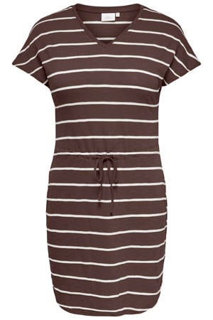 gestreepte T-shirtjurk zomerjurk donkerbruin