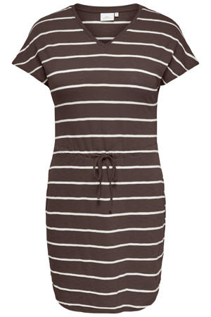 gestreepte T-shirtjurk zomerjurk donkerbruin