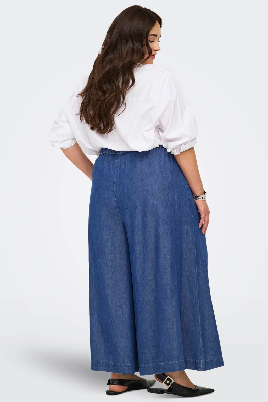 Blauwe dames ONLY CARMAKOMA Carbea Palazzo Ex Wide Pant Gua jeans van denim met high waist en effen