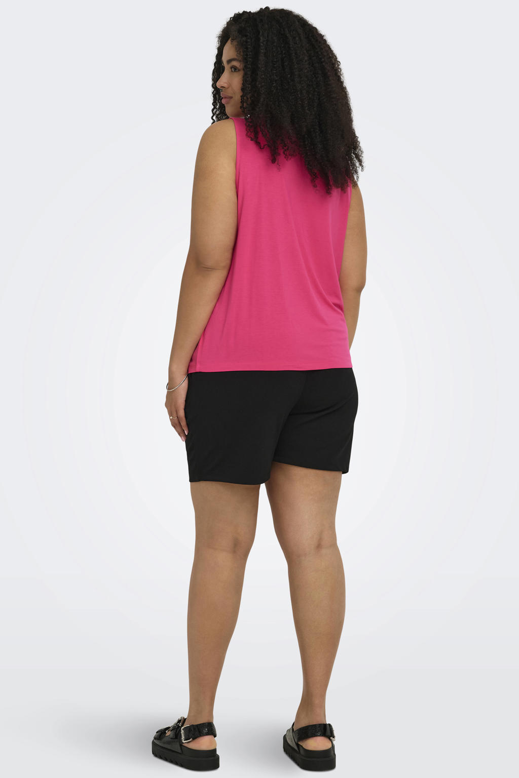 Roze dames ONLY CARMAKOMA top Plus Size van viscose met effen en geweven detail