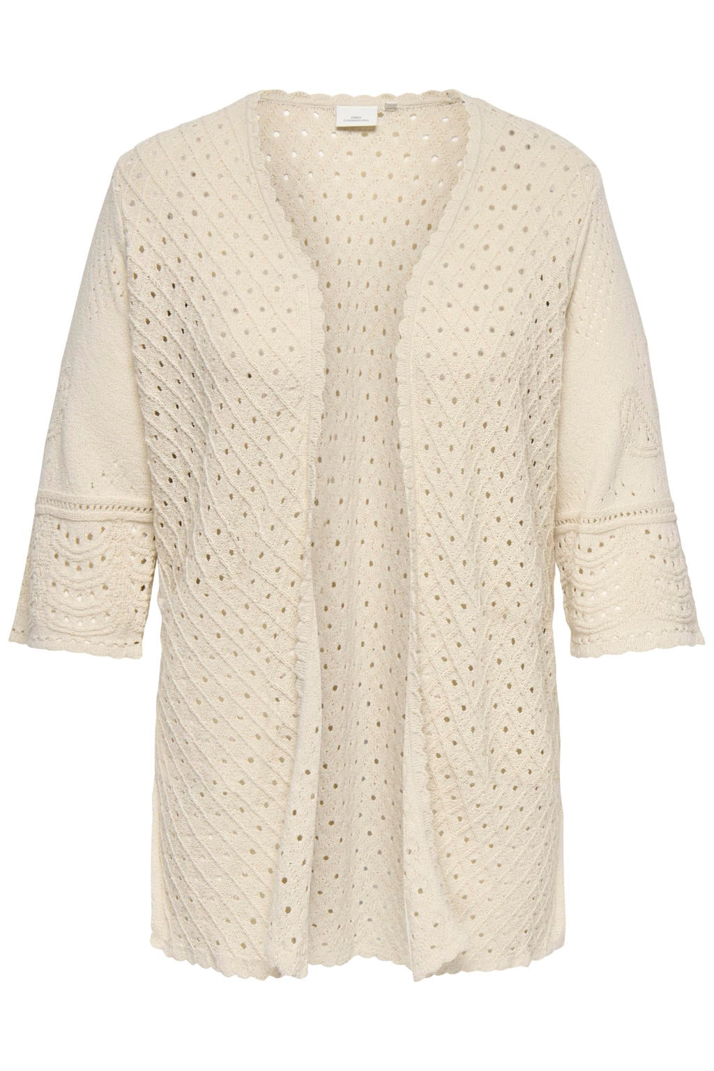 Beige dames ONLY CARMAKOMA katoenen gebreid vest Plus Size met driekwart mouwen