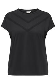 thumbnail: Zwarte dames ONLY CARMAKOMA T-shirt van polyester met effen, korte mouwen en ronde hals