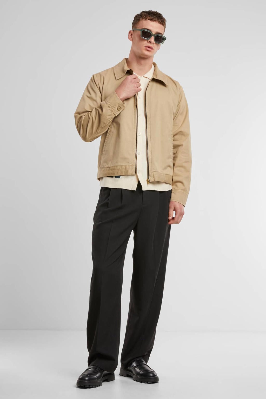 Beige heren Urban Classics zomerjas van polyester met effen, lange mouwen en ritssluiting