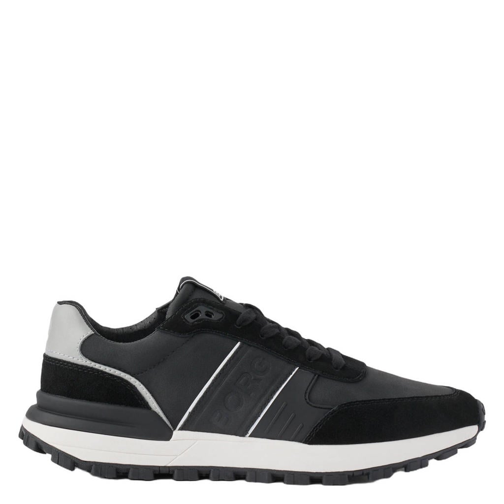 Zwarte heren Björn Borg Pace Su imitatieleren sneakers - van 59% polyester/28% leer /13% polyurethaan met veters