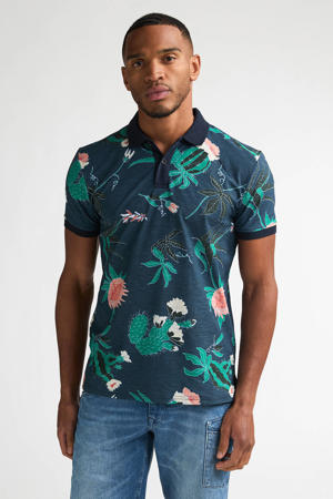 regular gebloemde polo donkerblauw