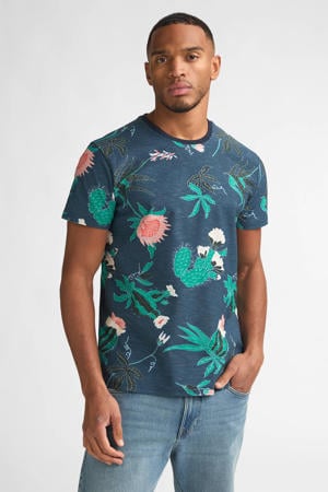 regular gebloemde T-shirt donkerblauw