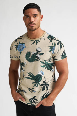 regular gebloemde T-shirt beige