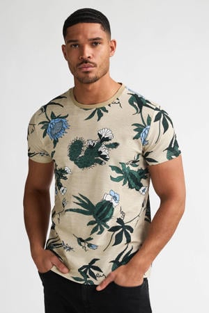 regular gebloemde T-shirt beige