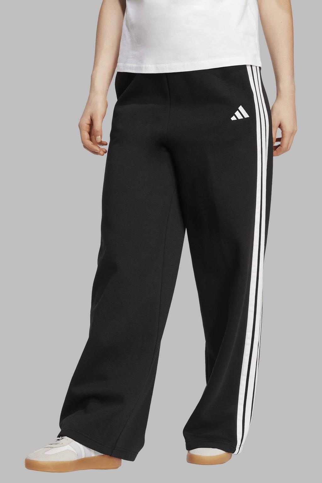 Zwart en witte dames adidas Sportswear joggingbroek van katoen met elastische tailleband met koord en effen