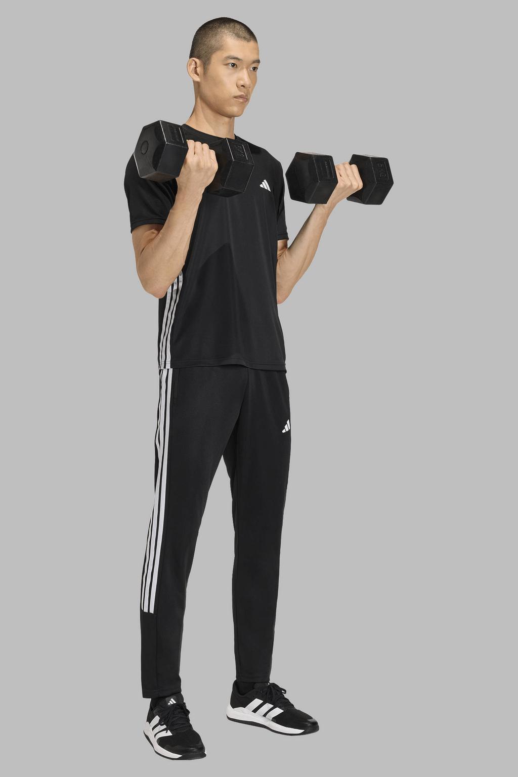 Zwart en witte heren adidas Performance trainingsbroek van polyester met elastische tailleband met koord