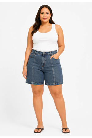 high waist jort medium blue denim
