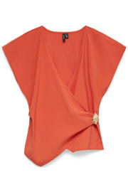 thumbnail: Oranje dames VERO MODA top van modal met effen, korte mouwen, V-hals en geweven detail