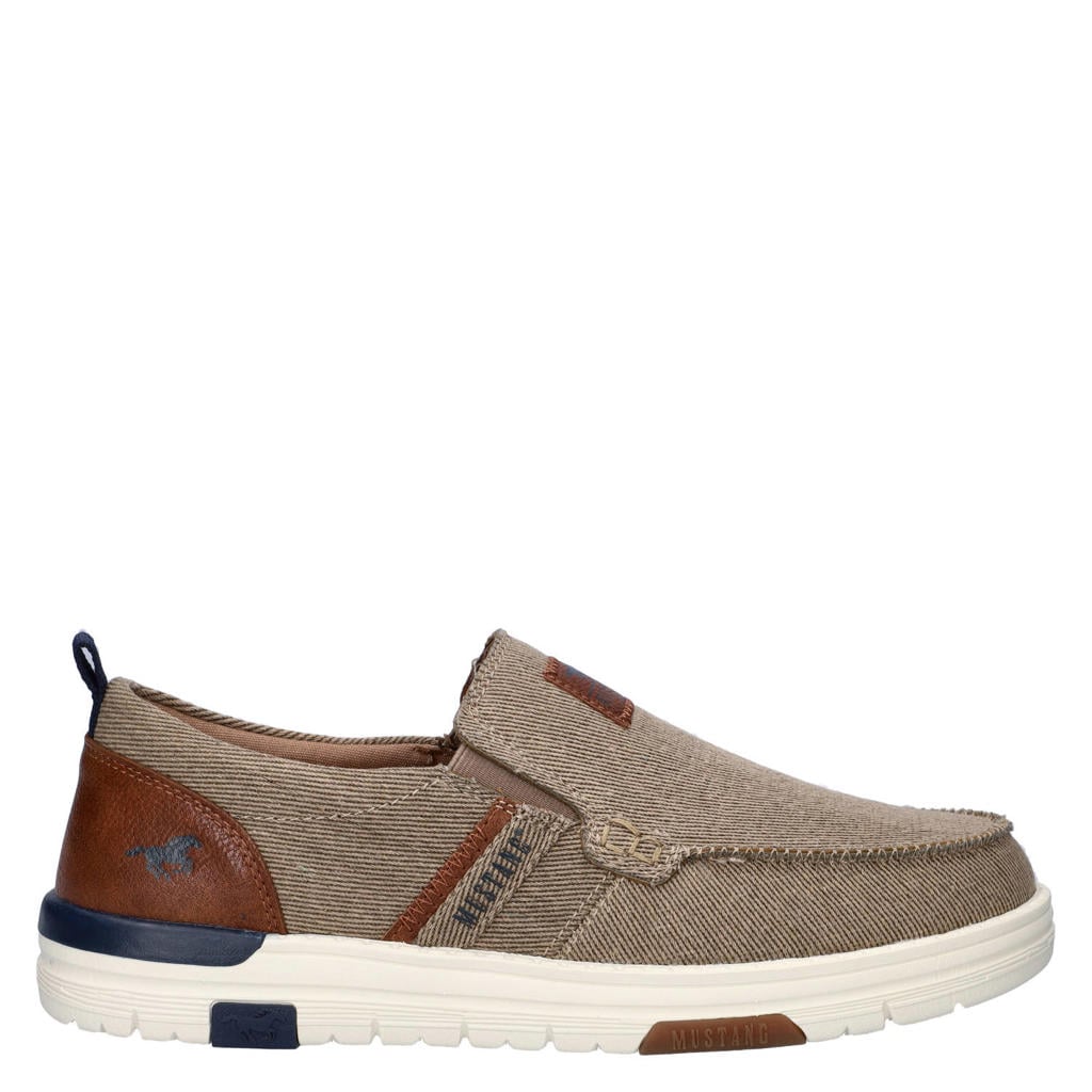 Taupe heren Mustang bootschoenen van textiel
