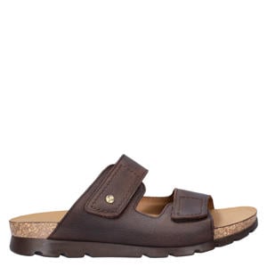 Saulo leren slippers donkerbruin